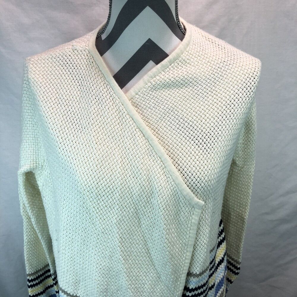 J.JILL Open Front Drape Water Fall Ivory Striped Soft Knit Cardigan Medium LL19